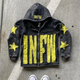Fashionkova Christmas Gift outfit  Y2k Oversized Street Fashion Brand Loose Hoodie Versatile Casual Retro Jacket Star Letter Embroidered Zipper Sweatshirt Women