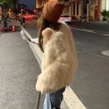 Fashionkova Faux Fur Coat Women Clothing Y2K Autumn New Fashion Casual Imitation Fox Fur Jacket Crop Loose All Match Warm Female Winter Top ootd