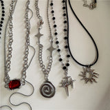 Fashionkova Punk Gothic Red Glass Cross Heart Pendant Pearl Necklace For Women Men Hip Hop Y2K 90s Short Choker Charms Jewelry Accessories
