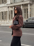 Fashionkova party look inspos Fashion Women Brown Lapel Two Buttons Blazer Jacket Casual Long Sleeved Slim Commute Coat 2025 Spring Lady Street Outwear