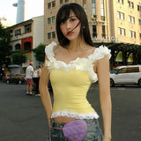 Fashionkova Women's 2024 new summer style sleeveless lace bottoming slim fit navel-baring cute top elegant sexy club clothing Casual Outfit
