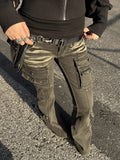 Fashionkova REDDACHiC Black Low Waist Cargo Jeans 2000s Distressed Whiskers Multi-pocket Stretch Bootcut Pants Women Retro Grunge Streetwear ootd