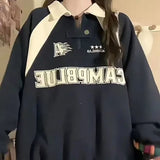 Fashionkova Vintage Letter Print Splice Half Zip Sweatshirt