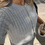 Fashionkova Trendix Women Winter Knit Cardigan Winter Street Fashion Patchwork Ribbed Short Sleeve Sweater Autumn Commute Knitwear Crop Top Casual Outfit