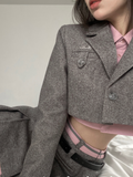 Fashionkova  Nye Outfit Korean Fashion Y2k Blazer Suit Pink Shirt + Short Blazer + Patchwork Slim Mini Skirt Retro 3 Piece Set Skirt Woman 2024 Autumn