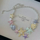 Fashionkova New Boho Enamel Drip GlazeColorful Starfish Shell Pearl Pendant Clavicle Chain Choker Necklace For Women Aesthetic Beach Jewelry