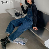 Fashionkova  Party Outfit  Jumpsuits Women Dark Blue Vintage Streetwear Harajuku Casual Fashion High Waist Loose Overalls Ulzzang Denim Suspenders Trousers