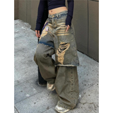 Fashionkova Blue Jeans Women American Y2K Vintage High Waisted Jean Straight Streetwear Casual Loose Wide Leg Denim Pants Ripped Trouser