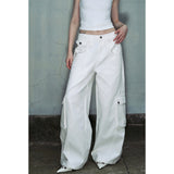 Fashionkova party outfit  2024 White Cargo Pants High Waisted Women Pants Vintage Straight Oversized Y2K Style Fashion Winter Streetwear Wide Leg Trouser