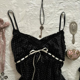FashionKova-Sweet Y2k Polka Dot Slim-fit lace Trim V-neck halter tops Women's bow asymmetrical chic Camis hot Sweet Chic retro Streetwear
