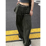 Fashionkova Korean Vintage Fashion High Waist High Street Style Green Straight Jeans Women's Pants Wide Leg Baggy Y2K Female Denim Trouser