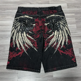 Fashionkova Gothic punk cross graphic print design casual denim short for men 2024 new fashion comfortable versatile casual jorts shorts y2k