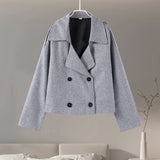 Fashionkova 2024 Autumn Winter Coats Women Casual Double Breasted Turn Down Collar Female Short Jackets Chic Lady Loose Demi Season Outcoat ootd