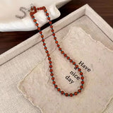 Fashionkova Retro Red Blue Contrast Colorful Natural Stone Cubes Beaded Necklace Set Women Beads Strand Chokers Aesthetic Jewelry Wholesale