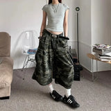 Fashionkova American Camouflage Jeans Men's and Women's High Street Loose Straight Leg Casual Versatile Seven-minute Denim Pants Male Casual Outfit