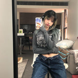 Fashionkova party look inspos Women retro Eyes Print Tops Fairy Grunge Graphic Spring T Shirts Vintage Indie Aesthetic Clothes Cyber Y2k Slim Long Sleeve Top