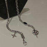 Fashionkova New Y2K Cuban Figaro Chain Star Moon Pendant Necklace Men Punk Black Zircon Chain Choker Necklace For Men Jewelry Gifts