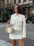 Fashionkova Party Outfit Women Elegant Solid Jacket 2 Piece Set Fashion High Waist Solid Cropped Mini Skirt Suit 2024 Autumn Lady New in Matching Outfits