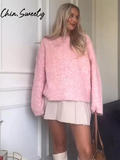 Fashionkova Party Outfit Preppy Knit Women Pullover Casual Full Sleeve O Neck Pleated Female Sweater 2024 Autumn Winter Fashion Pink Soft Lady Knitwear