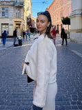 Fashionkova party look inspos Stylish Metal Button Warm Lamb Wool Jacket Women Spring Fall O Neck Short Coat With Pockets Women Casual High Street Outerwears