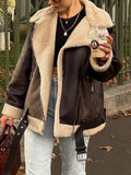Fashionkova party look inspos Women Faux Lamb Fur Leather Short Jacket Lapel Zipper Bomber Outwear Faux Suede Lapel Coat Warm Biker Motor Aviator Coat