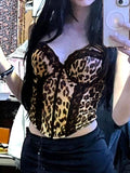 Fashionkova Hotsweet Y2k Leopard Lace Women¡¯s Tanks Sleeveless Slim Fit Design Sexy Fashion Gyaru Camisole