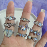 Fashionkova Kpop 90s Grunge Aesthetic Irregular Liquid Metal Heart Moonstone Open Ring For Women Luxury Vintage Jewelry EMO Y2K Accessories