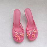 Fashionkova Summer mesh flower beads women slides sexy thin heel sandals ootd outfit idea