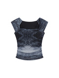 Fashionkova Summer Women Dark Academia 2000s Aesthetic Tie Dye Sleeveless T-Shirts Square Collar Tees Gothic Crop Tops Stylish Kpop Y2k Hot