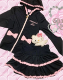 FashionKova-Kawaii Oversized Top Winter Women Clothes Pink Bow Streetwear Zip Hoodie Femme Cute Suit Sweet Girl Lace Y2k Tops Vintage Hoody