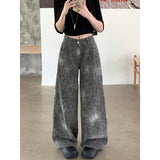 Fashionkova party outfit  Vintage 90s Leopard Print Pantalon Femme Wide Leg Pants Women High Waist Straight Y2k Jeans Casual Fashion Korean  Jean Trousers