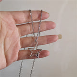 Fashionkova Punk Star Pendant Chain Necklace For Men Women Hip Hop Cool Beads Neck Y2K Jewelry