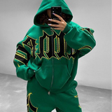 Fashionkova  Autumn and winter Y2K European and American street fashion letter zipper combined  printed loose fitting Harajuku  retro  hoodie