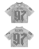 Fashionkova Retro American Harajuku Street Trend Hip-hop Baseball Sports Short-sleeved Men's Summer Loose Mesh T-shirt Printed Couple Tops