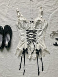 FashionKova-Sweet Girl Sling Y2k 2025 Summer Camis Women Clothes Streetwear Bow White Bandage Kawaii Slim Tank Tops Sexys Harajuku Crop Top