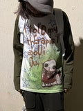 Fashionkova party look inspos Y2k Clothes Cartoon Star Graffiti Print Punk T-shirt Green Raglan Sleeves Loose Casual Aesthetic Long Sleeve Top Grunge Y2k