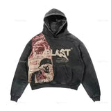 Fashionkova  Gothic Y2K Casual Style Street Fashion Printed Pullovers Autumn\winter Black Versatile Loose Sweatshirts Vintage Hoodies Women black friday