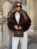 Fashionkova Party Outfit Heart Turn-down Collar Faux Fur Coats Women Elegant Brown Long Sleeved Coat Female Autumn Thickening Short High Street Outwears