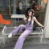 Fashionkova  Party Outfit  Women's High Waisted Straight Purple Jumpsuit Classic Vintage Overalls Fashion Girl Wide Leg Pants Female Baggy Rompers Trouser