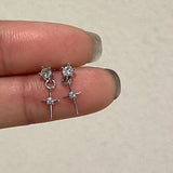 Fashionkova 6PCS Kpop Fashion Gothic Zircon Crystal Star Corss Stud Earrings Set For Women Trend Punk Sweet Cool Party Aesthetic Y2K Jewelry