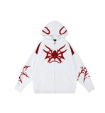 Fashionkova Embroidery Punk Spider Zip Up Hoodie
