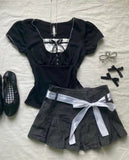 FashionKova-2000s FemmeKawaii High waist Pleated skirt Y2k Punk Sexy Slim Streetwear Bow Mini Skirts Emo Girl Gothic Women Vintage Clothes