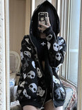 Fashionkova Party Outfit AltGoth Cyberpunk Y2k Sweatshirt Women Mall Goth Harajuku Skull Printed Long Sleeve Zipper Cardigan Hoodie Emo Alt Indie Clothes