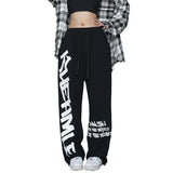 Fashionkova Party Outfit Autumn Y2K Streetwear White Sweatpants Women Korean Style Letter Print Black Track Pants Oversized Harajuku Kpop Hip Hop Joggers