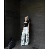 Fashionkova Women's White Cargo Jeans Y2k Vintage Cowboy Pants Harajuku High Waist Denim Trousers Fashion 90s Aesthetic 2000s Trashy Clothes