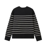 Fashionkova Autumn New Women's Fashion Casual Versatile Round Neck Long Sleeve Single breasted Striped Knitted Coat Valentine's Day Aesthetic