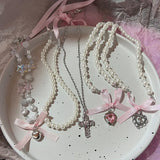 Fashionkova Kpop Goth Y2k Vintage Heart Bowknot Pendant Choker Clavicle Chain Necklace For Women Charm Aesthetics Lolita Jewelry Accessories