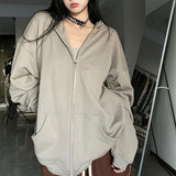 Fashionkova Solid Zip Up Oversized Hoodie