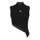 Fashionkova Y2K Crop Knit Top e-girl Women Sleeveless Asymmetrical Hem High Neck Stretchy Fitted Sweater Vest Summer 90s Outfit Spring Style 2025