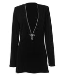 Fashionkova party look inspos Chic Deep V Neck Mini Dress For Women Stylish Long Sleeves High Waist Sexy Dresses Female 2024 Spring Autumn Club Party Vestido